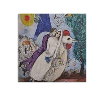 シャガール、【エッフェル塔の夫婦】、画集画、新品高級額 額装付、状態良好 シャガール、【エッフェル塔の夫婦】、画集画、新品高級額 額装